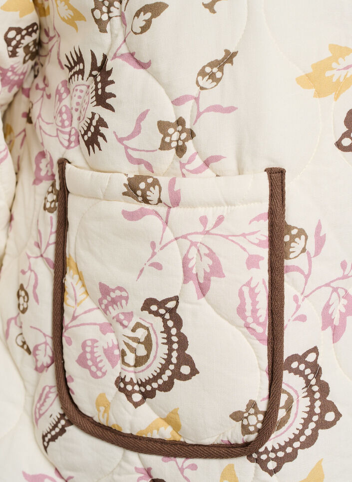 Quilted jacket with buttons and floral print, Beige, Packshot image number 3
