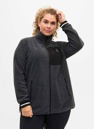 Sports jacket with high neck collar and pockets, Dark Grey Melange, Model image number 0