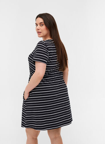 Short-sleeved cotton tunic with stripes, Black/White Stripe , Model image number 1