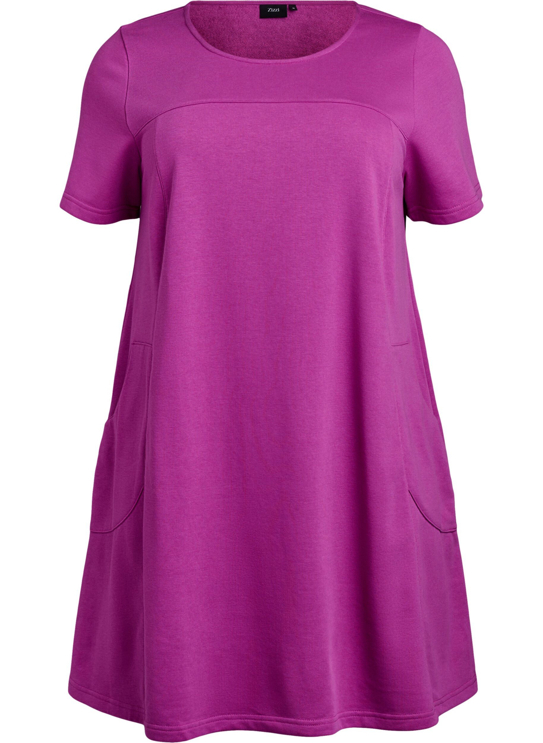 Zizzifashion Jersey dress with short sleeves and pockets, Purple, Packshot image number 0