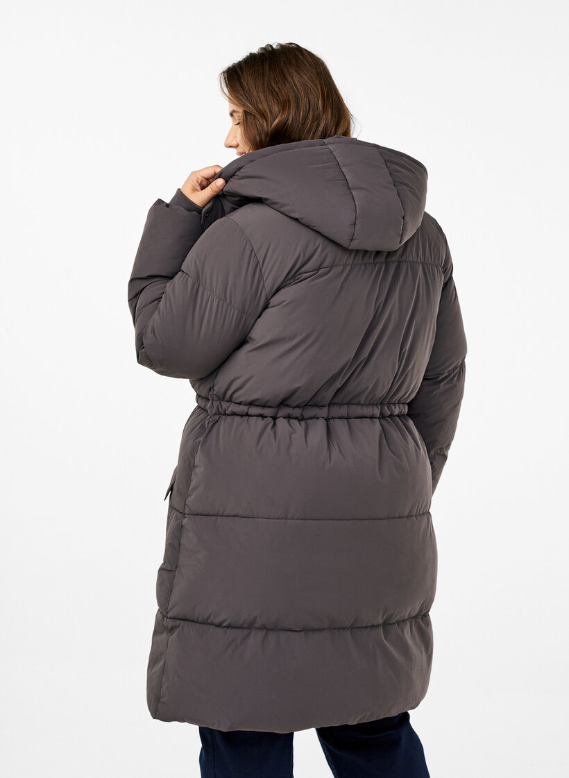 Puffer coat with adjustable waist, Grey, Model image number 2