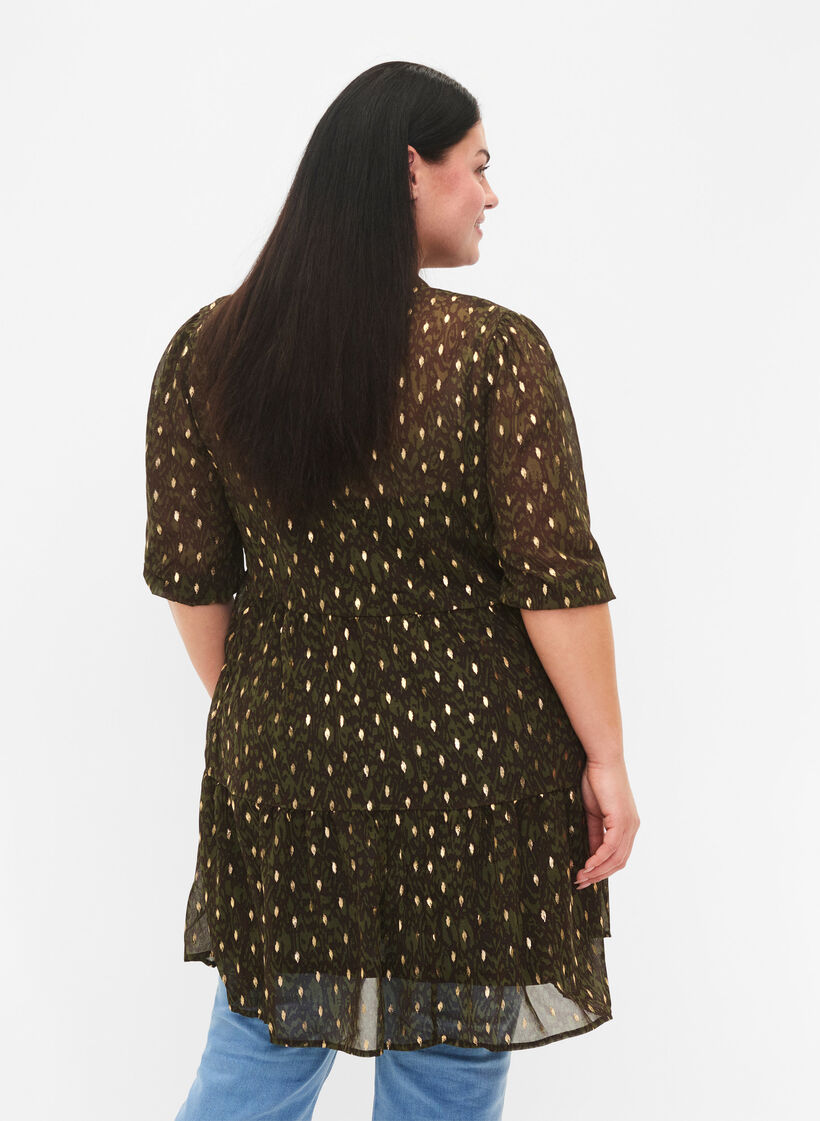 Tunic with print and lurex, Green Ethnic AOP, Model image number 1