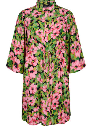 	 Viscose shirt dress with floral print, Pink G. Flower AOP, Packshot image number 0