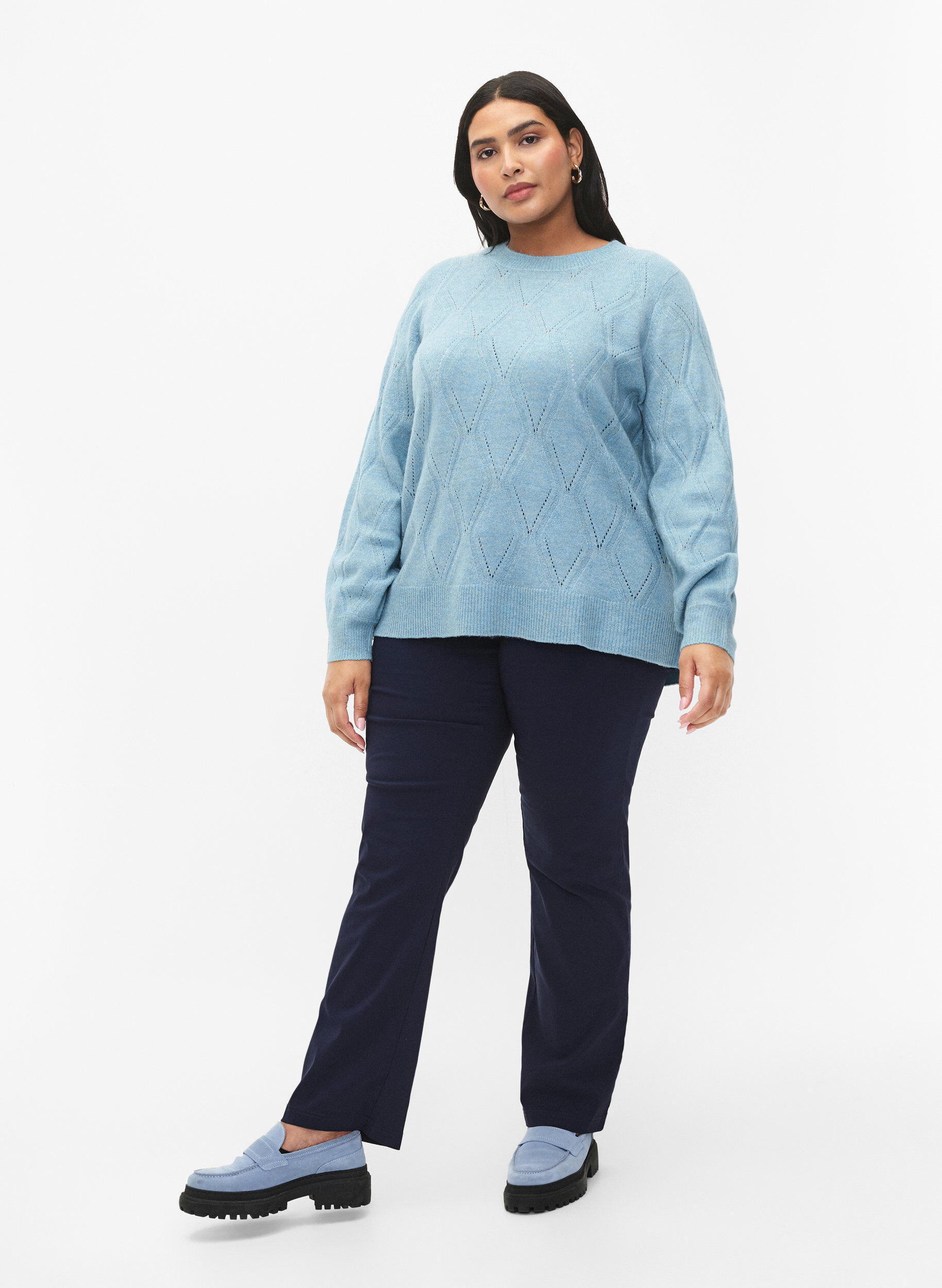 Zizzifashion Knitted pullover with hole pattern, Reef Waters Mel., Model image number 2