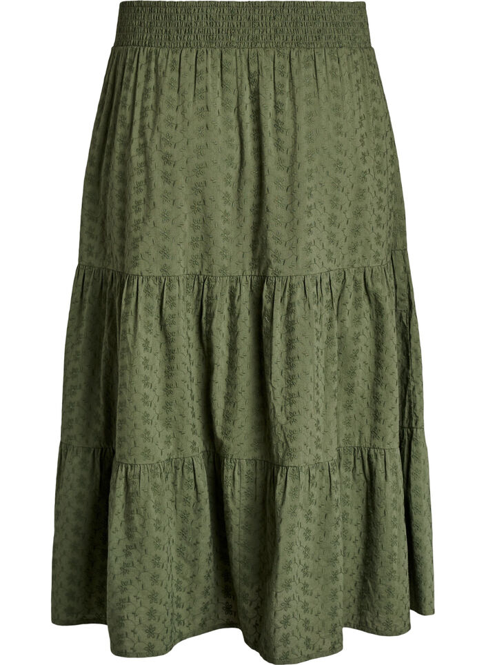 Ankle-length cotton skirt with a smocked waist, Green, Packshot image number 1