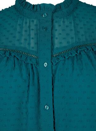 Shirt blouse with ruffles and dotted texture, Shaded Spruce, Packshot image number 3