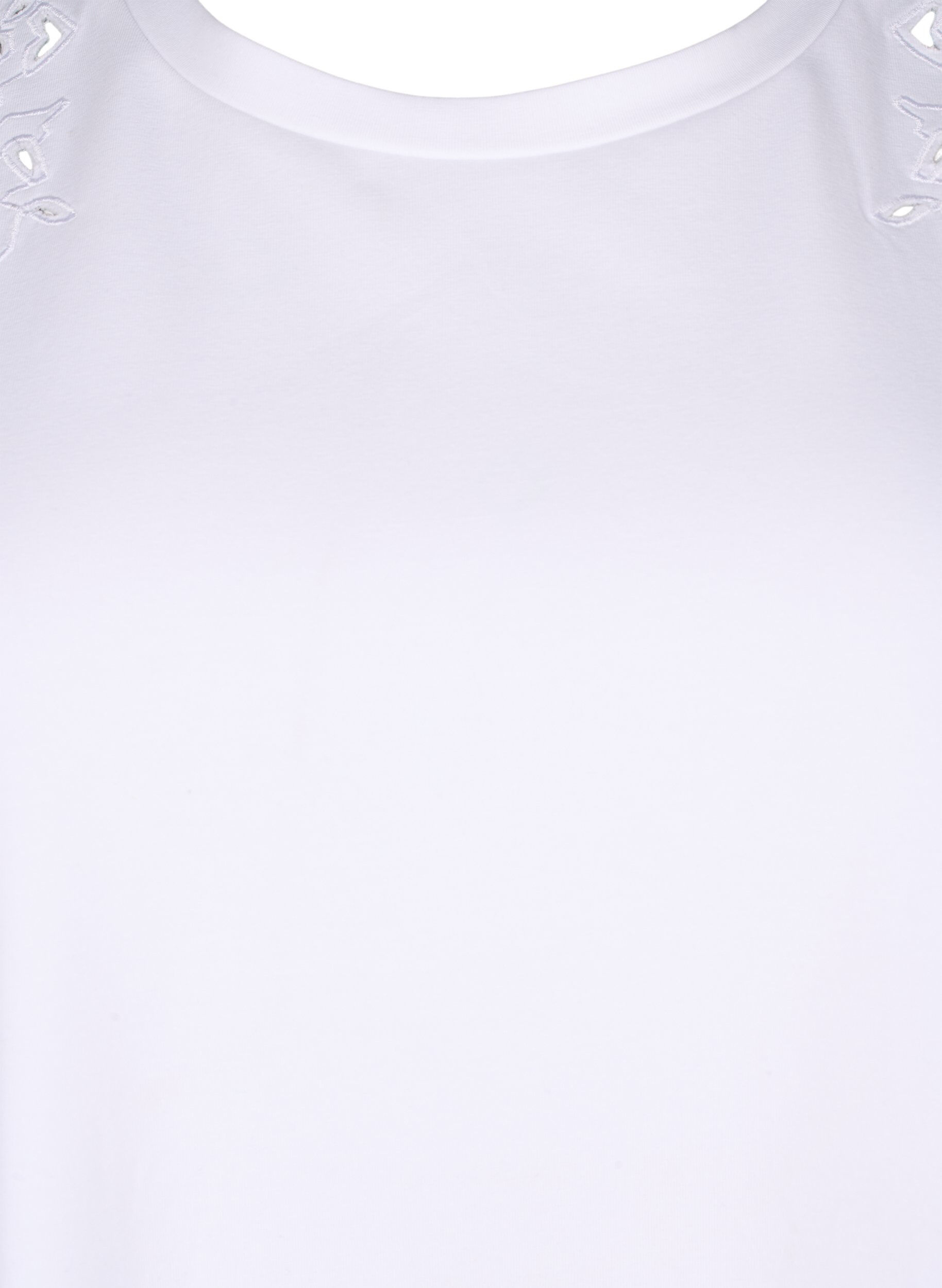 Zizzifashion Organic cotton T-shirt with embroidery details, Bright White, Packshot image number 2