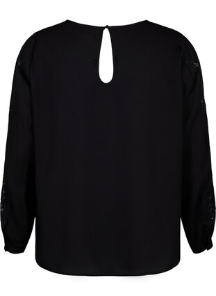 Long sleeve blouse with crochet details, Black, Packshot image number 1