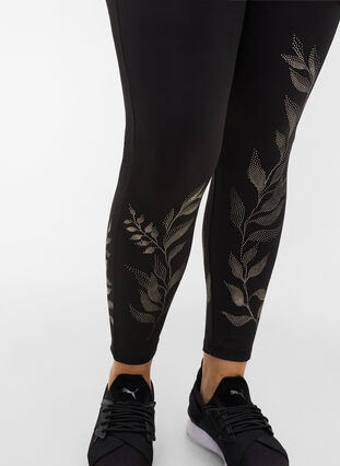 Cropped sports leggings with print details, Black Rose, Model image number 2