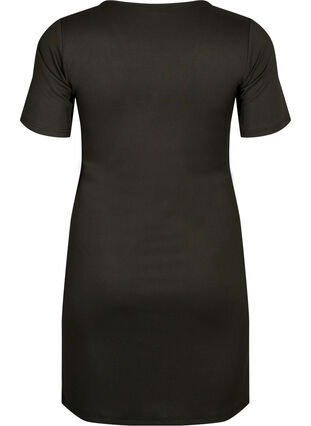 Tight-fitting dress with V-neck and strap detail, Black, Packshot image number 1