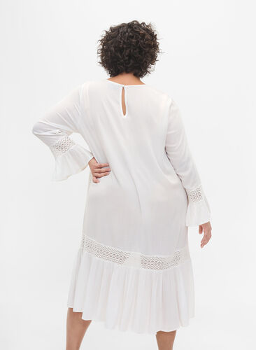 viscose dress with lace detail, Off White, Model image number 1