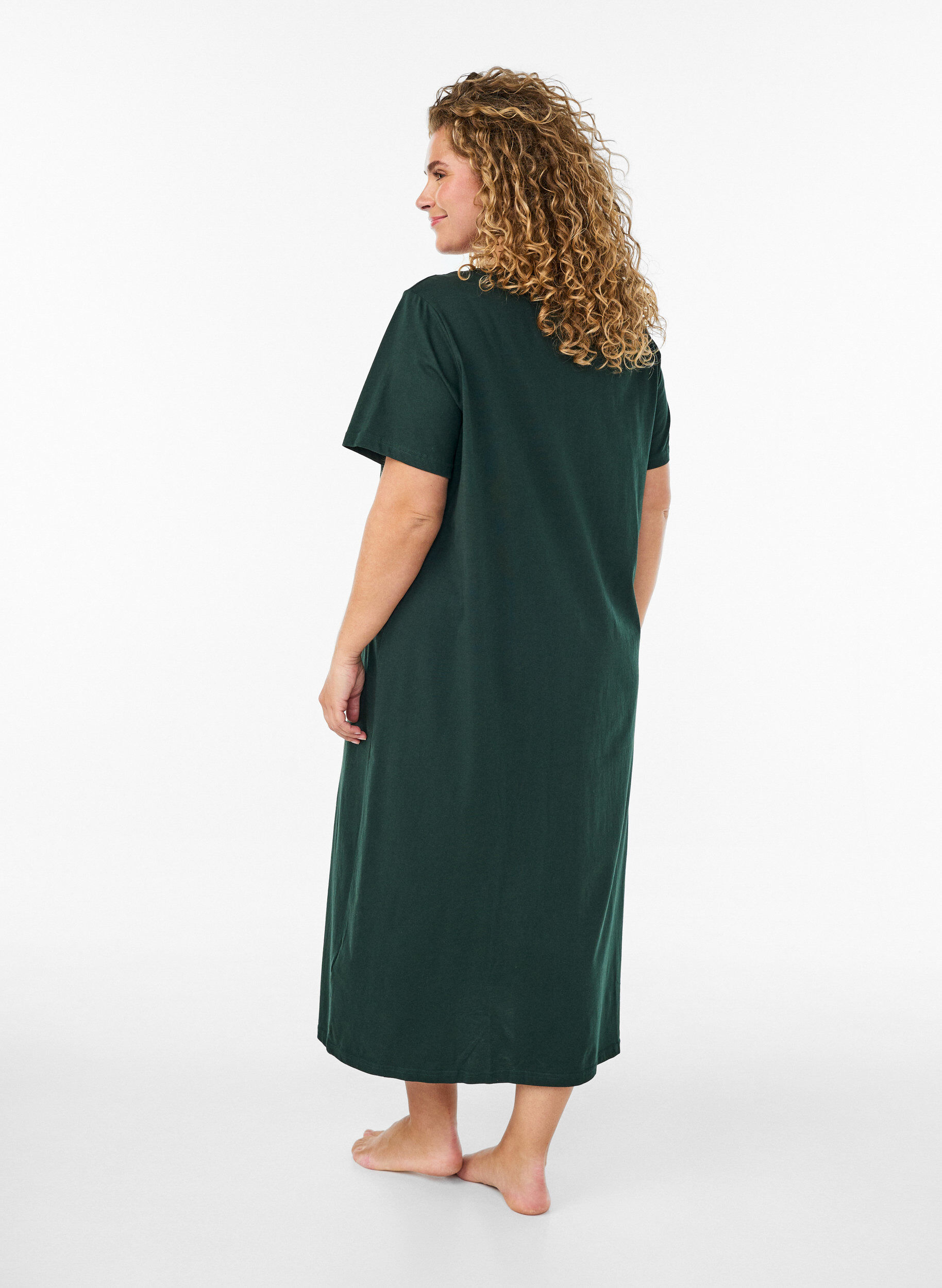 ZizzifashionMidi nightgown in organic cotton, Green, Model image number 1
