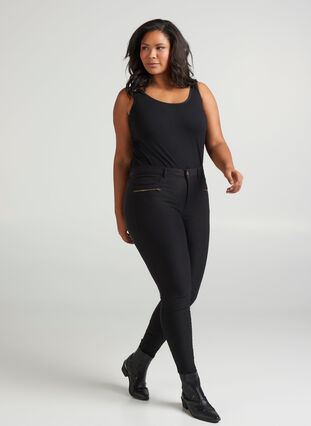 Close-fitting trousers with zip details, Black, Model image number 4