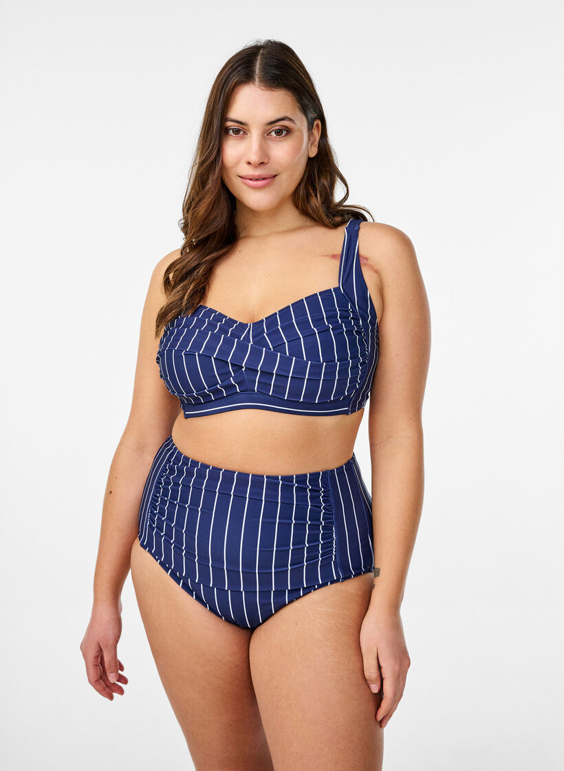 Padded bikini top with print, Blue, Model image number 1