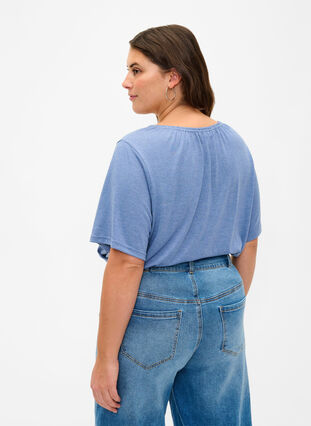 Melange blouse with short sleeves, Moonlight Blue Mel., Model image number 1