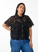 Lace shirt blouse with pearl buttons, Black, Model image number 0