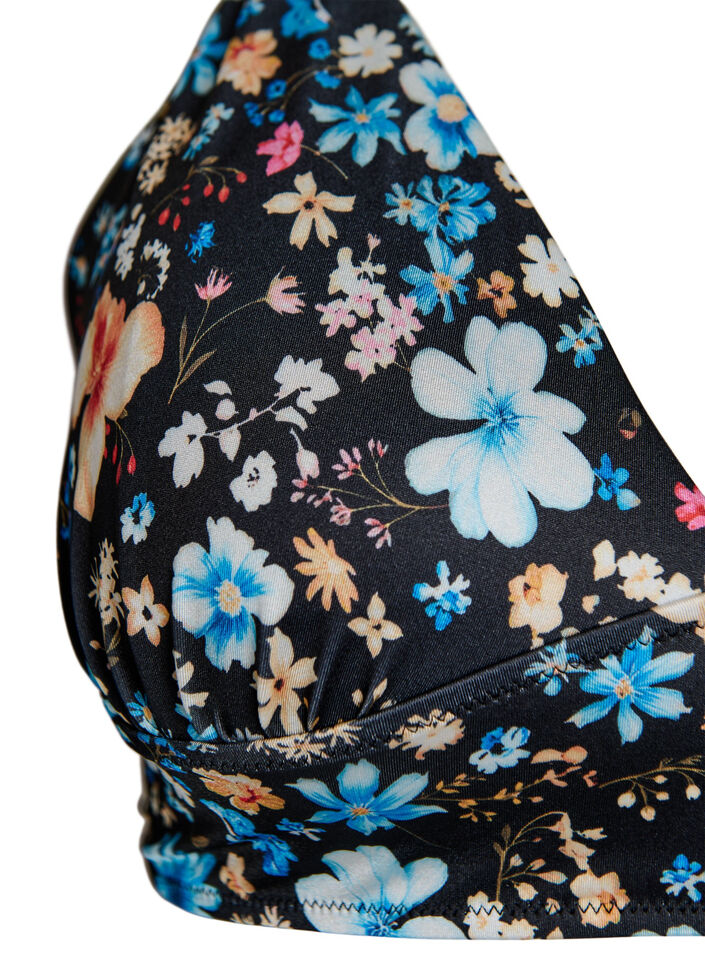 Floral bikini top with tie back, Blue, Packshot image number 2