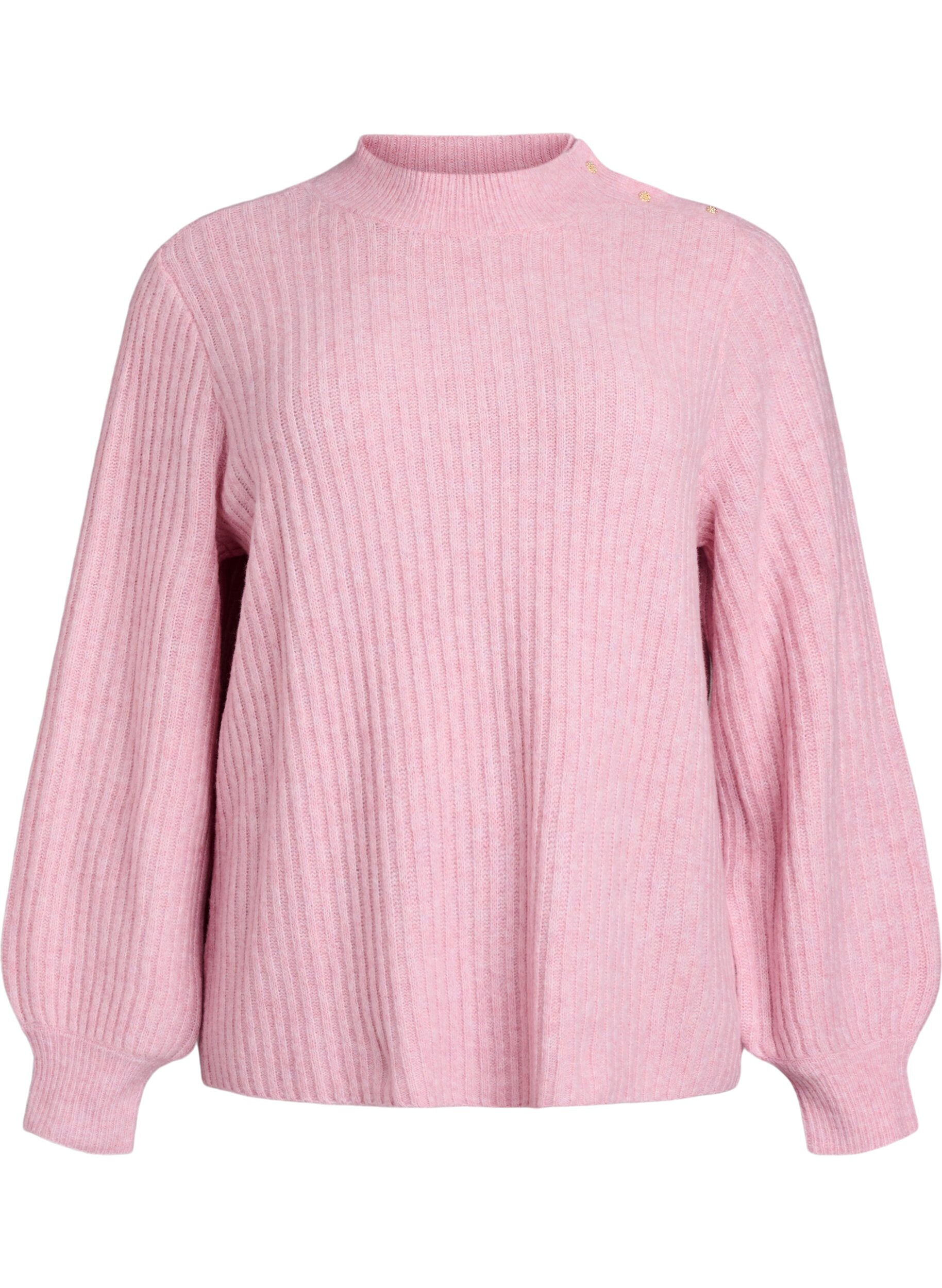 ZizzifashionRibbed jumper with puff sleeves and buttons, Red, Packshot image number 0