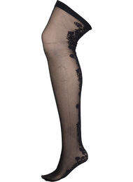	 Hold-up stockings in 30 denier with lace, Black, Packshot