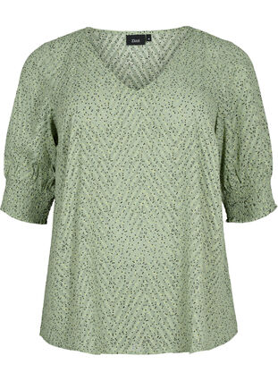 Dotted blouse with short sleeves, Seagrass Dot, Packshot image number 0