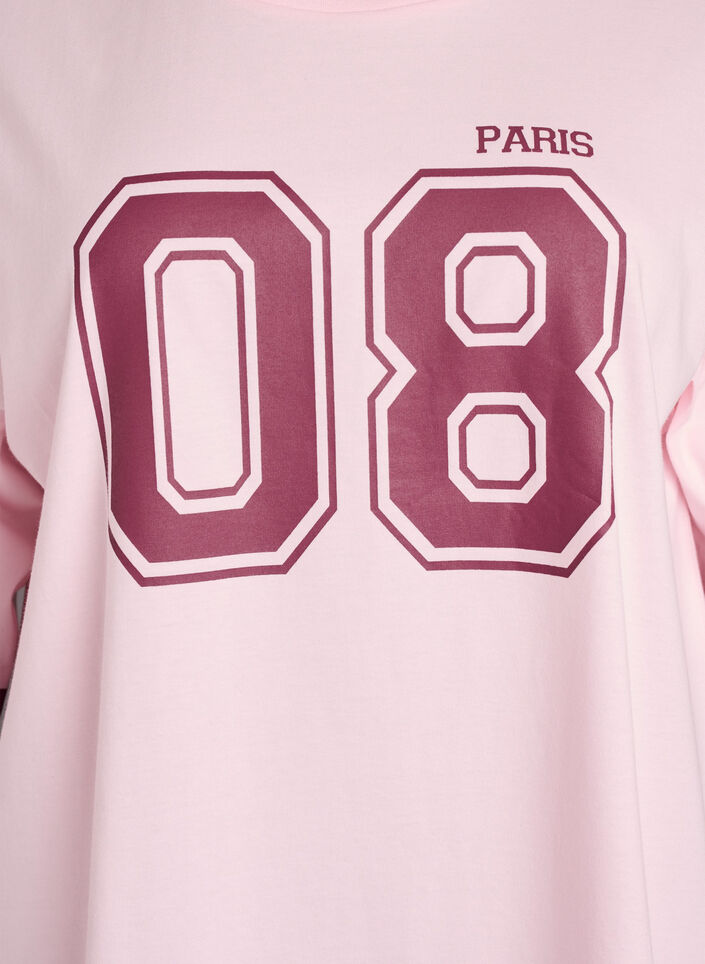 Oversized college T-shirt with 3/4 sleeves, Pink, Packshot image number 2