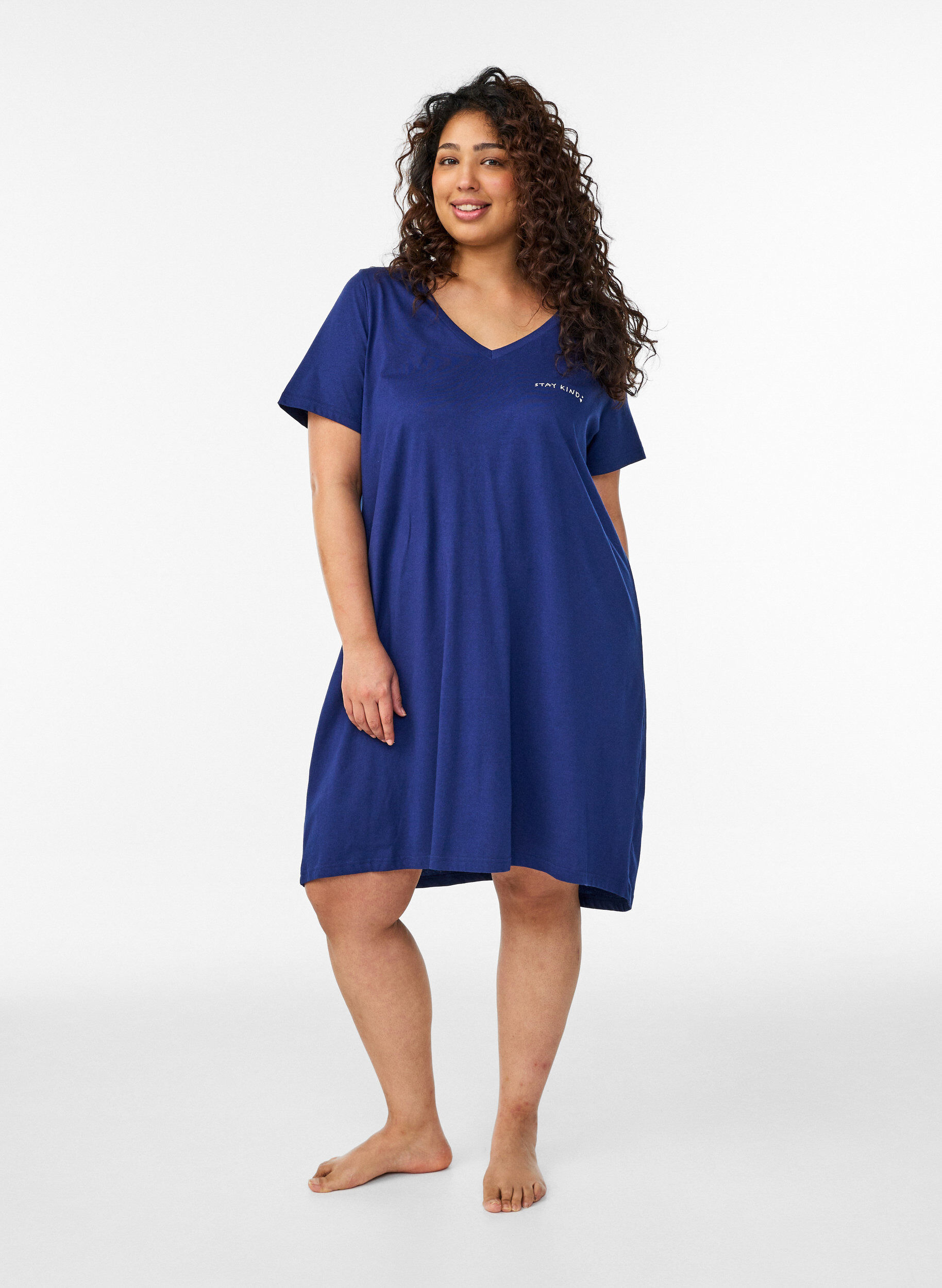 ZizzifashionOrganic cotton nightdress with V-neck, Blue, Model image number 1