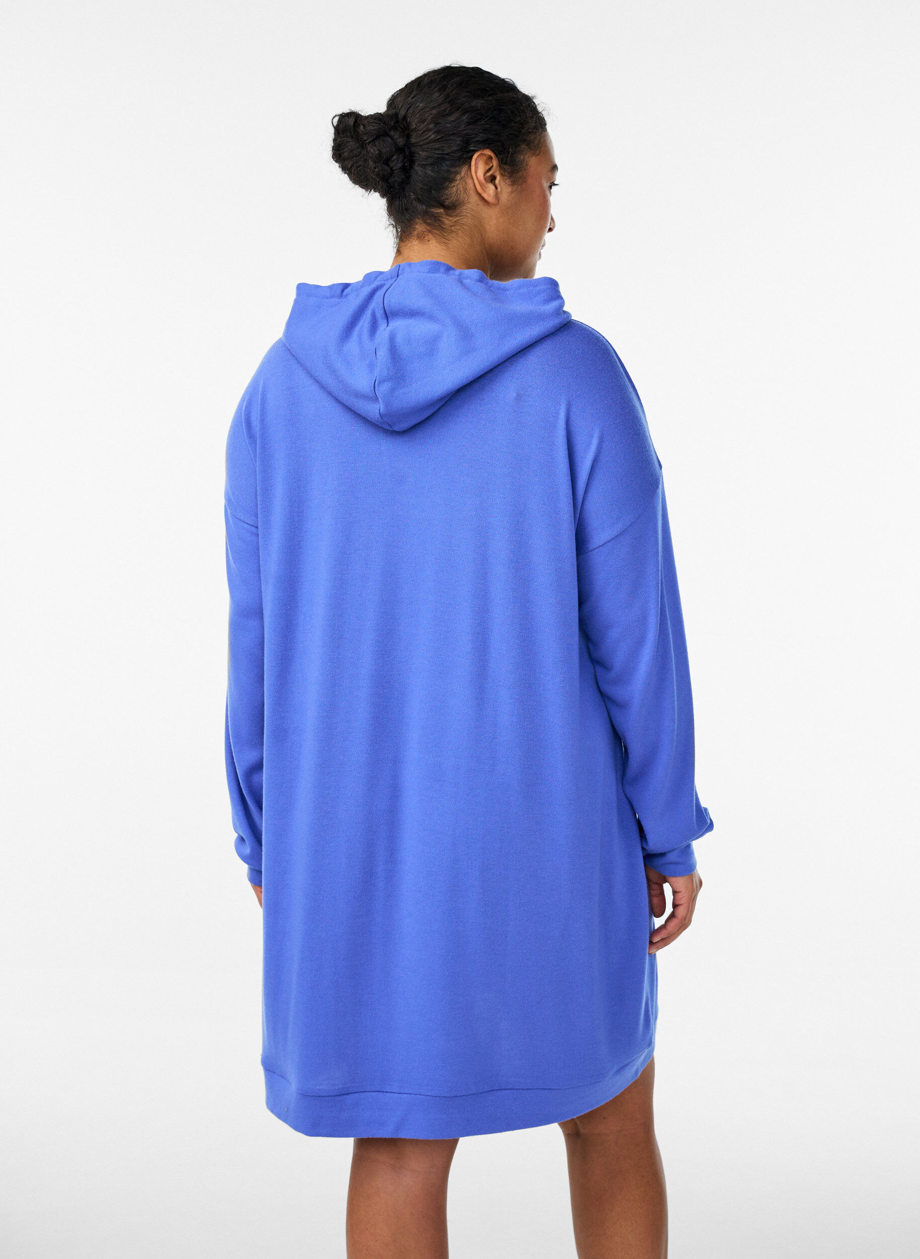 Zizzifashion Short hoodie dress with a kangaroo pocket, Blue, Model image number 2
