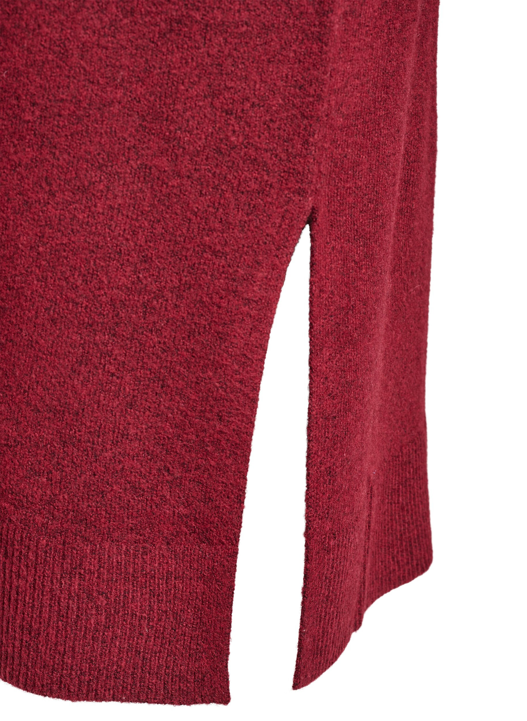 ZizzifashionLong-sleeved knit dress with V-neck, Red, Packshot image number 3