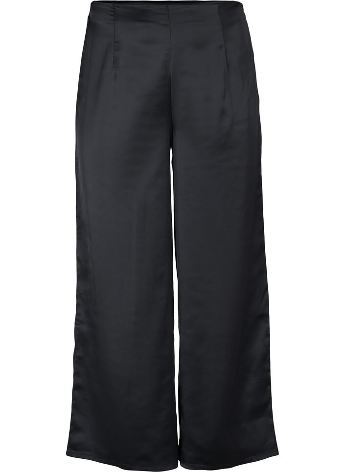 Wide leg satin trousers, Black, Packshot image number 0