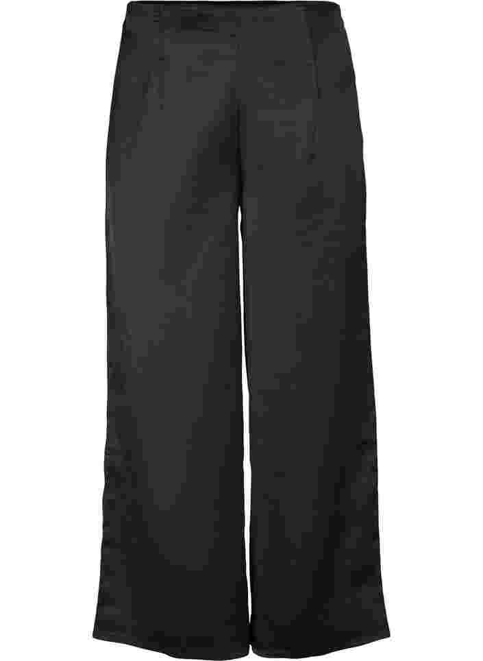 Wide leg satin trousers, Black, Packshot image number 0