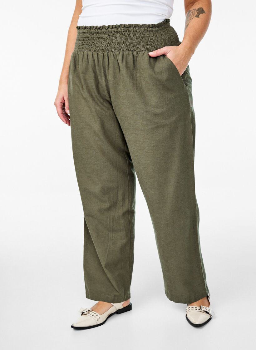 Smock pants with linen, Green, Model image number 2