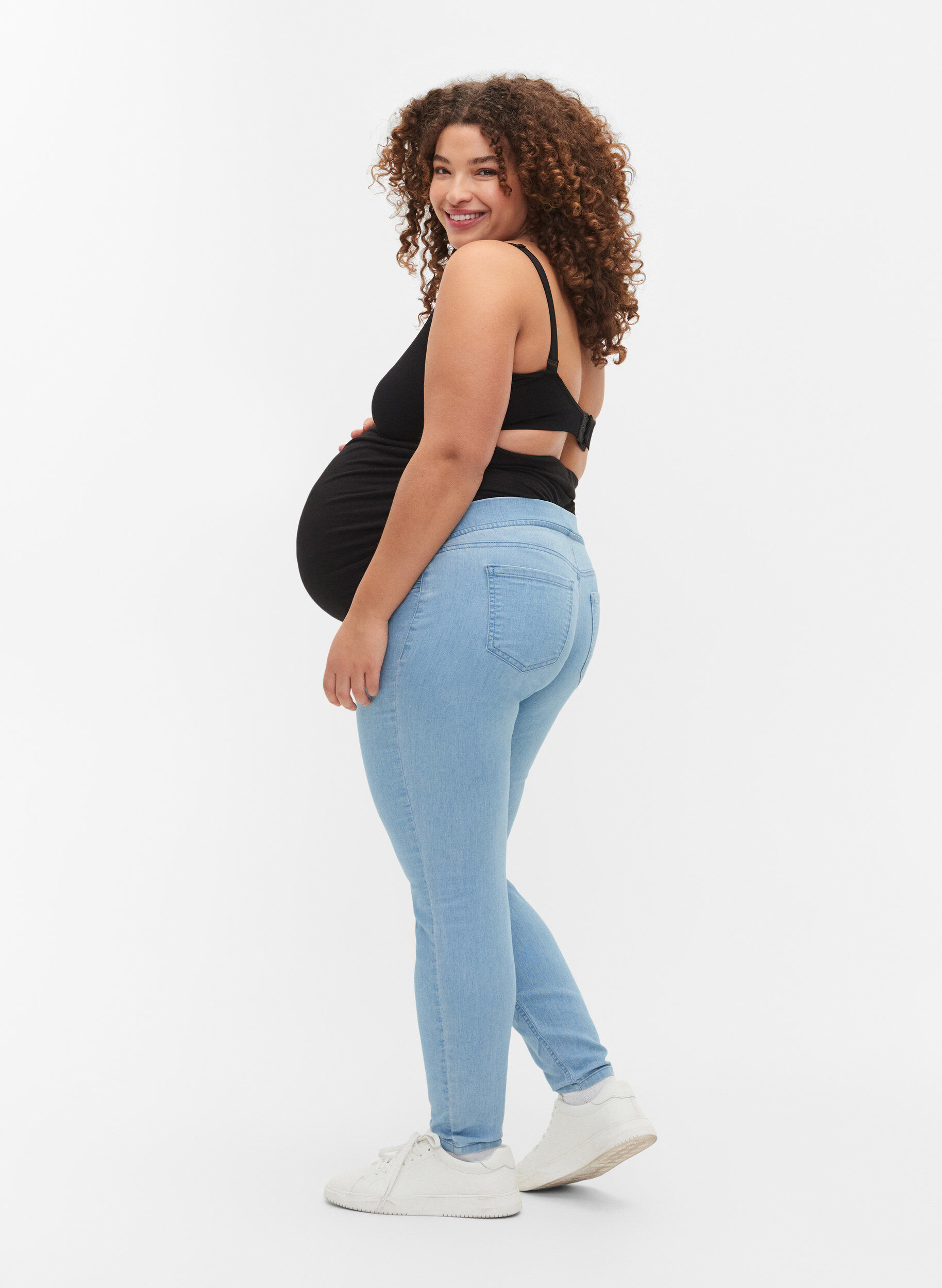 Zizzifashion Pregnancy jeggings with back pockets, Light Blue, Model image number 1