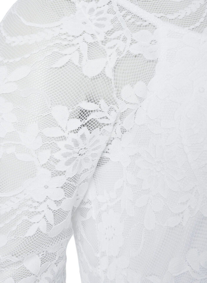 Pleated dress with lace and 3/4 sleeves, Bright White, Packshot image number 3