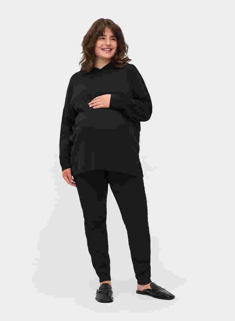 Knitted maternity sweater with hoodie, Black, Model image number 2
