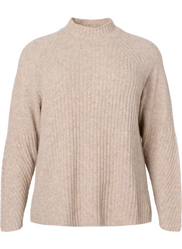 Turtleneck sweater with ribbed texture, Simply Taupe Mel., Packshot image number 0