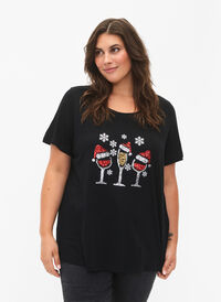 Christmas T-shirt with sequins, Black w. Wine, Model