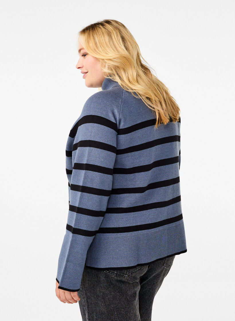 Striped knitted jumper with a roll neck, B.Sea w.BlackStripes, Model image number 1