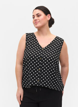 Printed top with button details, Black Dot, Model image number 0