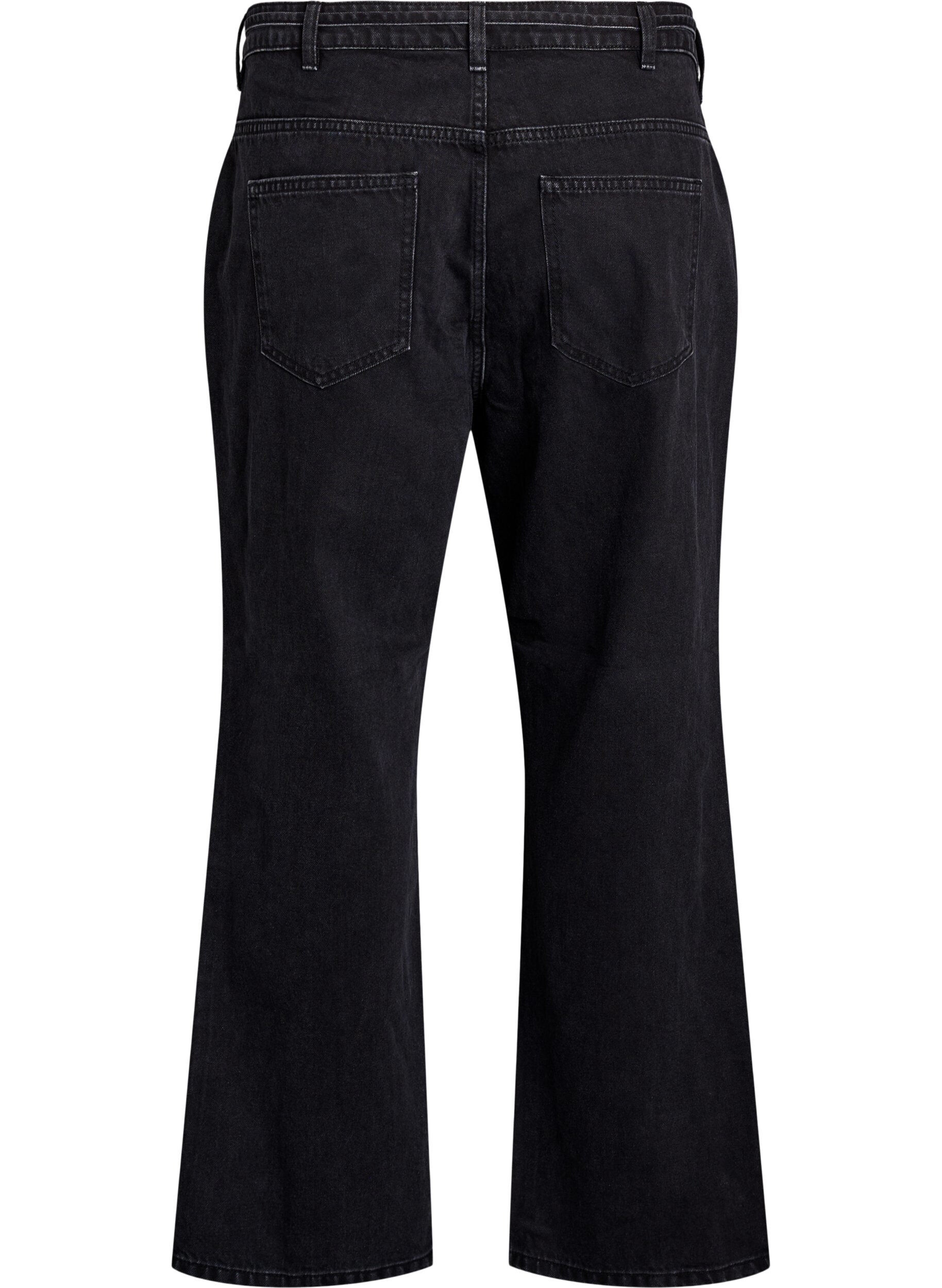 Zizzifashion Straight fit jeans with a tie belt, Black, Packshot image number 1