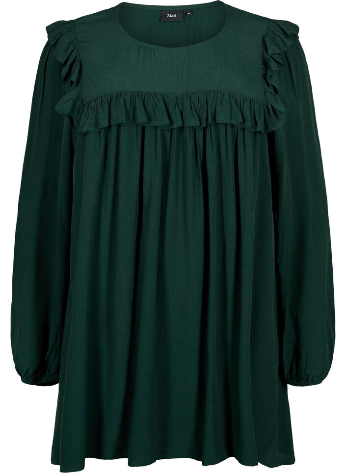 Viscose tunic with ruffles, Scarab, Packshot image number 0