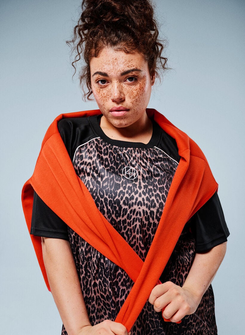 Workout t-shirt with leopard print and raglan sleeves, Brown, Image image number 0