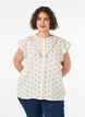 Sleeveless blouse with crochet trim and ruffle detail, Beige, Model image number 0
