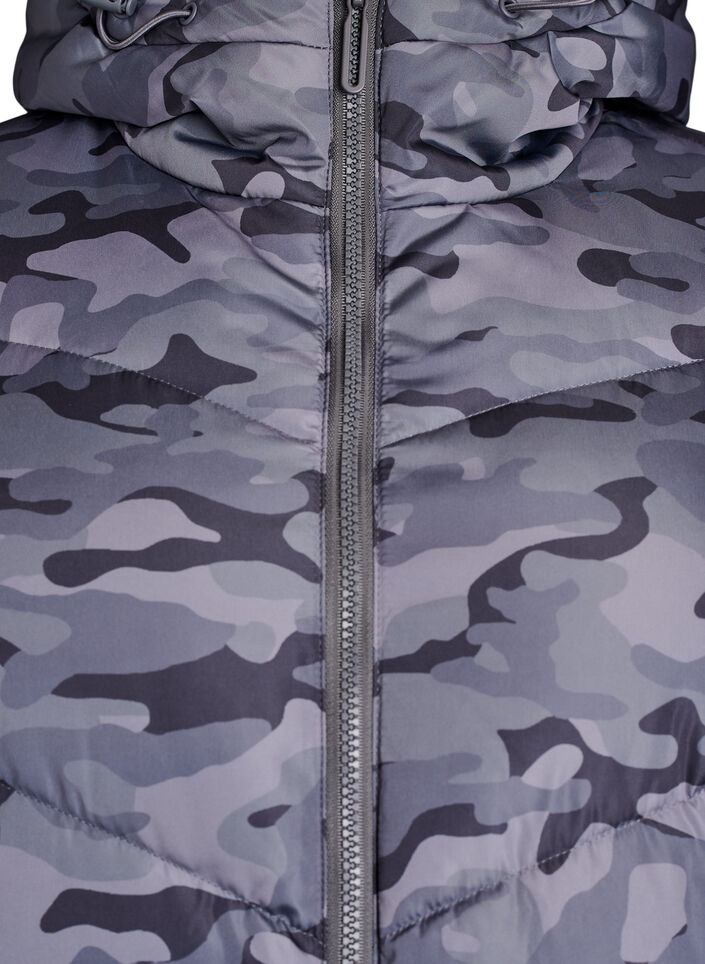 Long camouflage puffer jacket, Dark Grey, Packshot image number 2