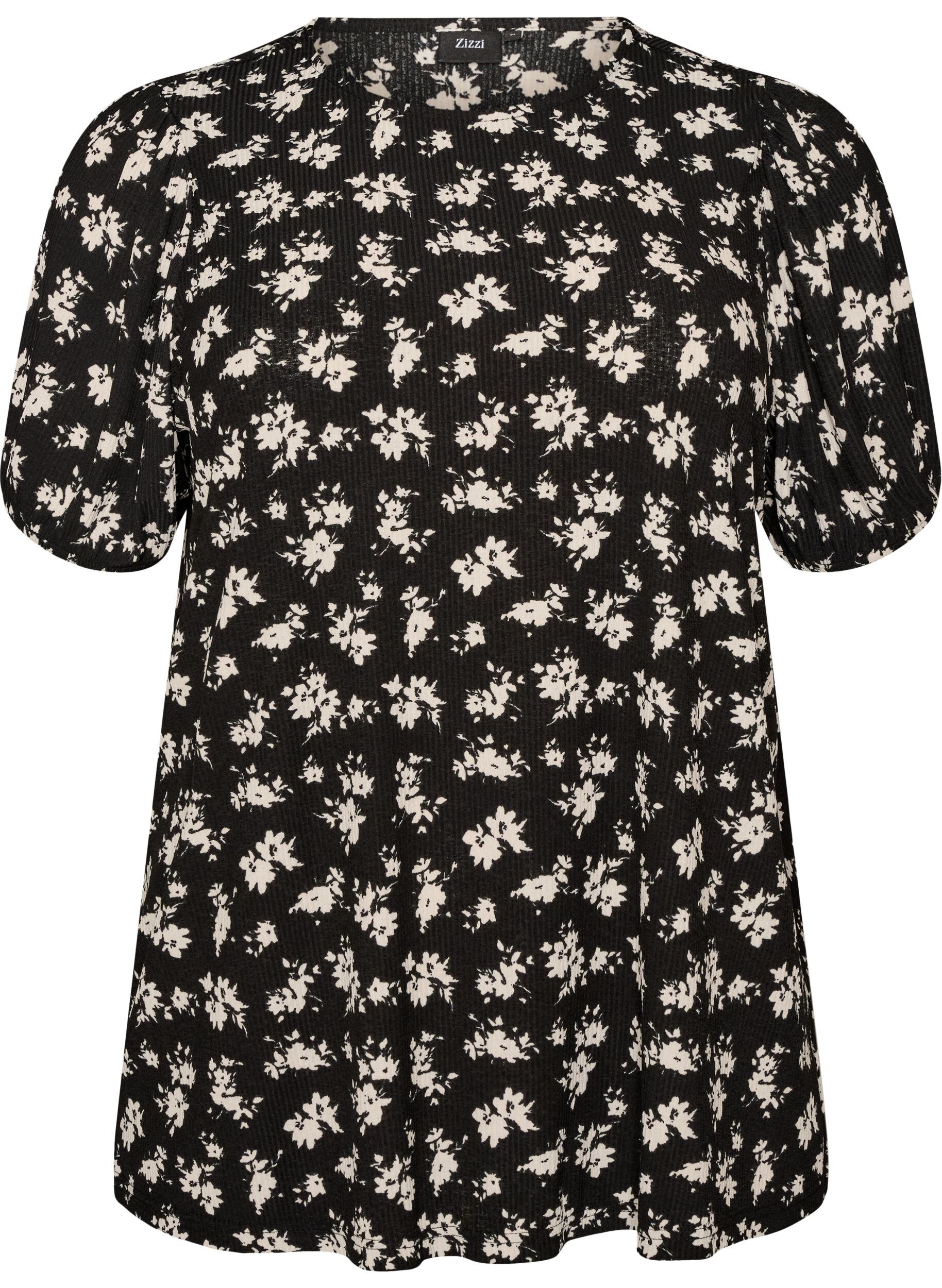 ZizzifashionBlouse with long sleeves and floral print, Black, Packshot image number 0