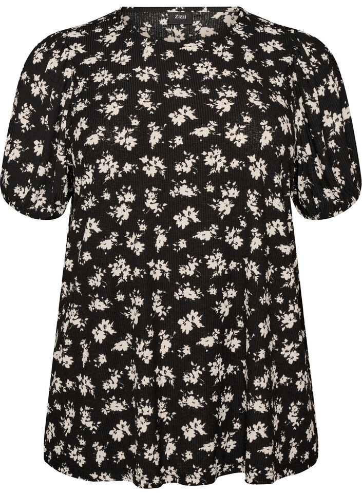 Blouse with long sleeves and floral print, Black, Packshot image number 0