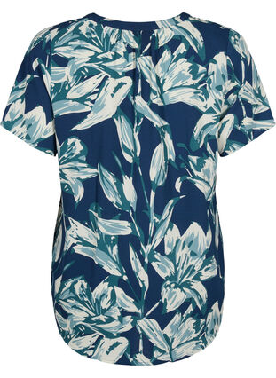 Blouse with short sleeves and v-neck, Navy B.Big FlowerAOP, Packshot image number 1