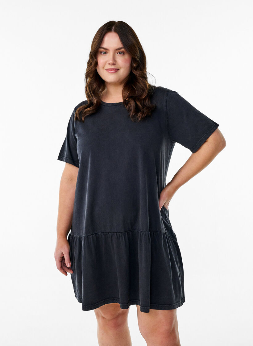 Short A-line dress with a washed look, Dark Grey, Model image number 0