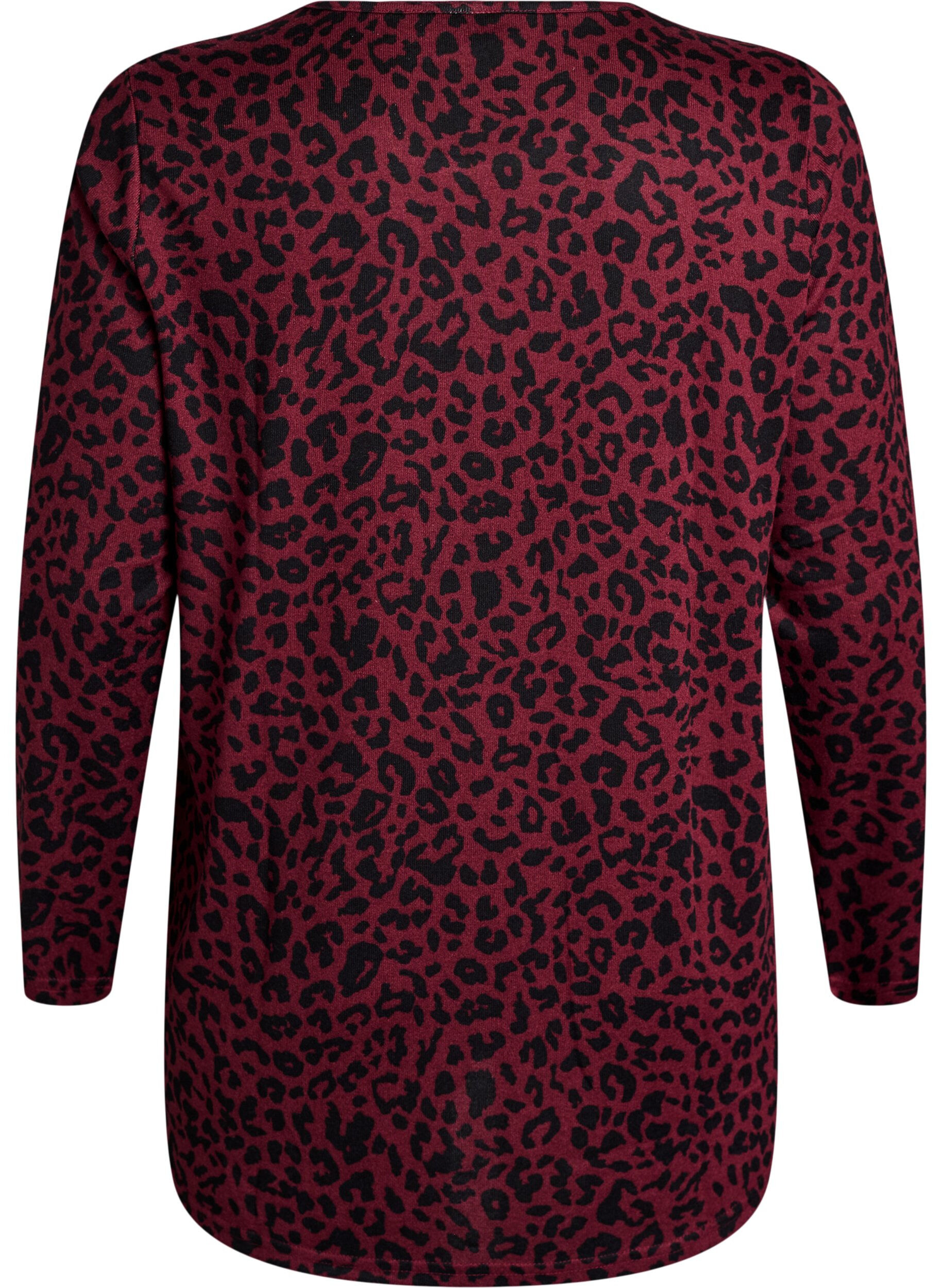 Zizzifashion Leopard print blouse with long sleeves, Dark Bordeaux, Packshot image number 1