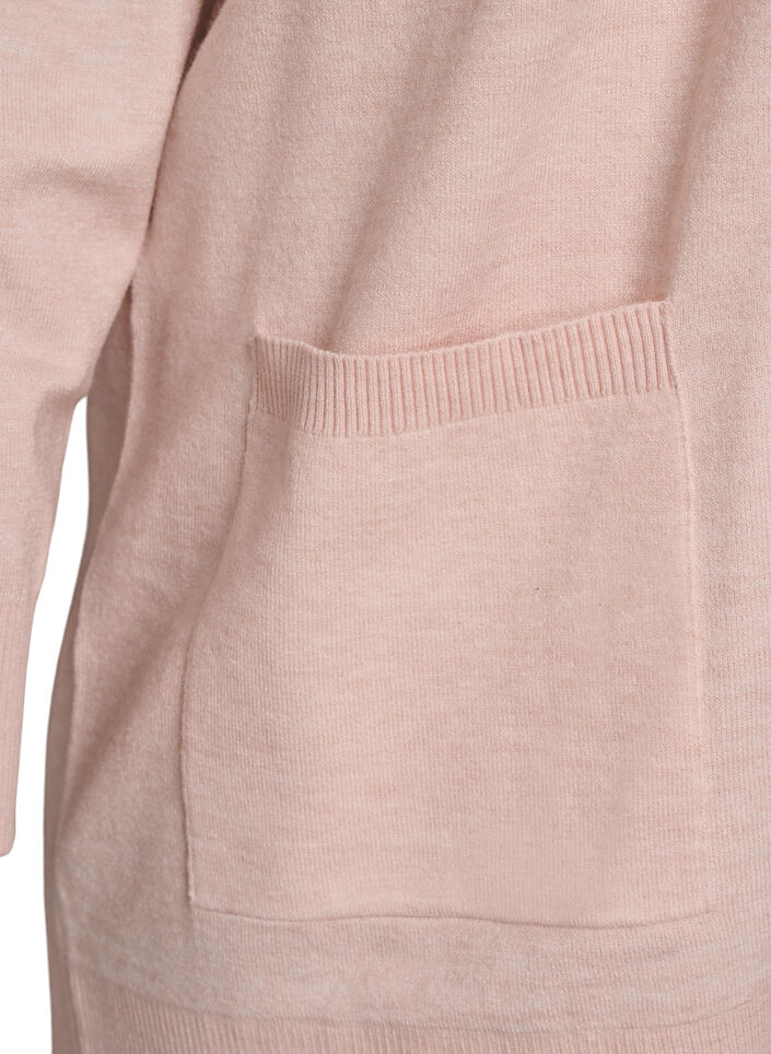Long open-front knit cardigan with pockets, Rose, Packshot image number 3