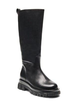 Wide fit leather boot with zip, Black, Packshot image number 2